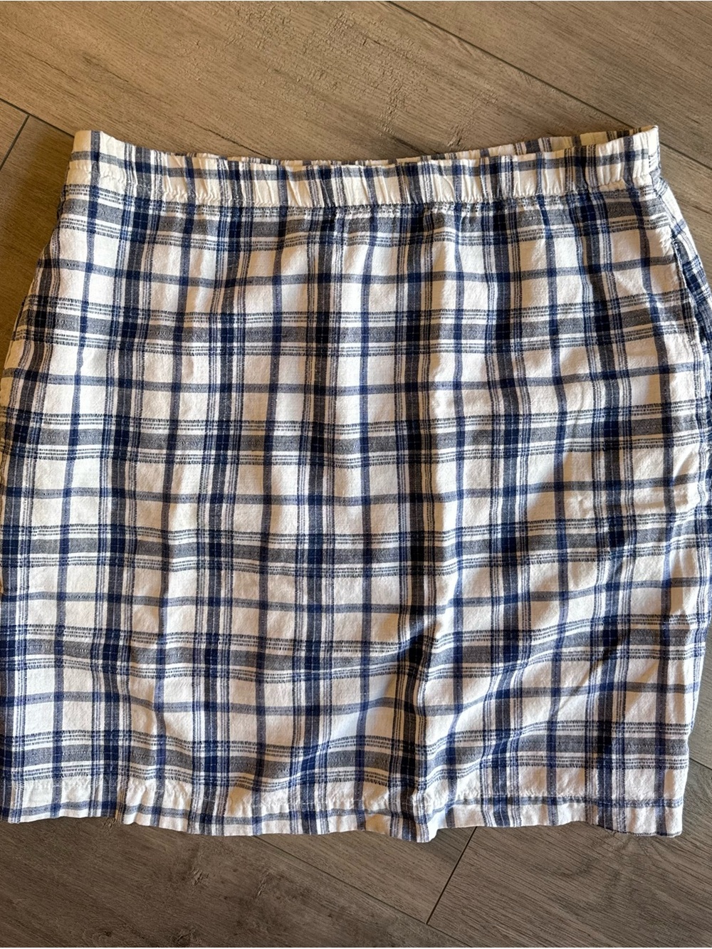 CP Shades Blue and White Plaid Elastic Waist Mini Skirt L Coastal Lagenlook